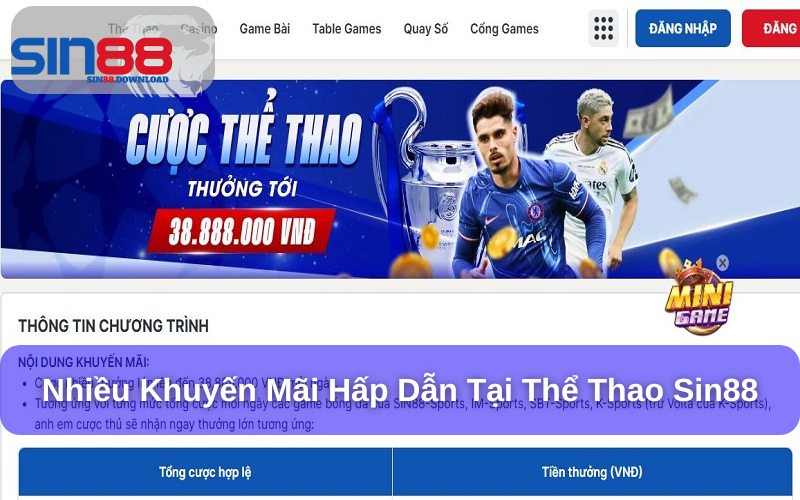 Nhiều khuyến mãi hấp dẫn tại Thể thao Sin88